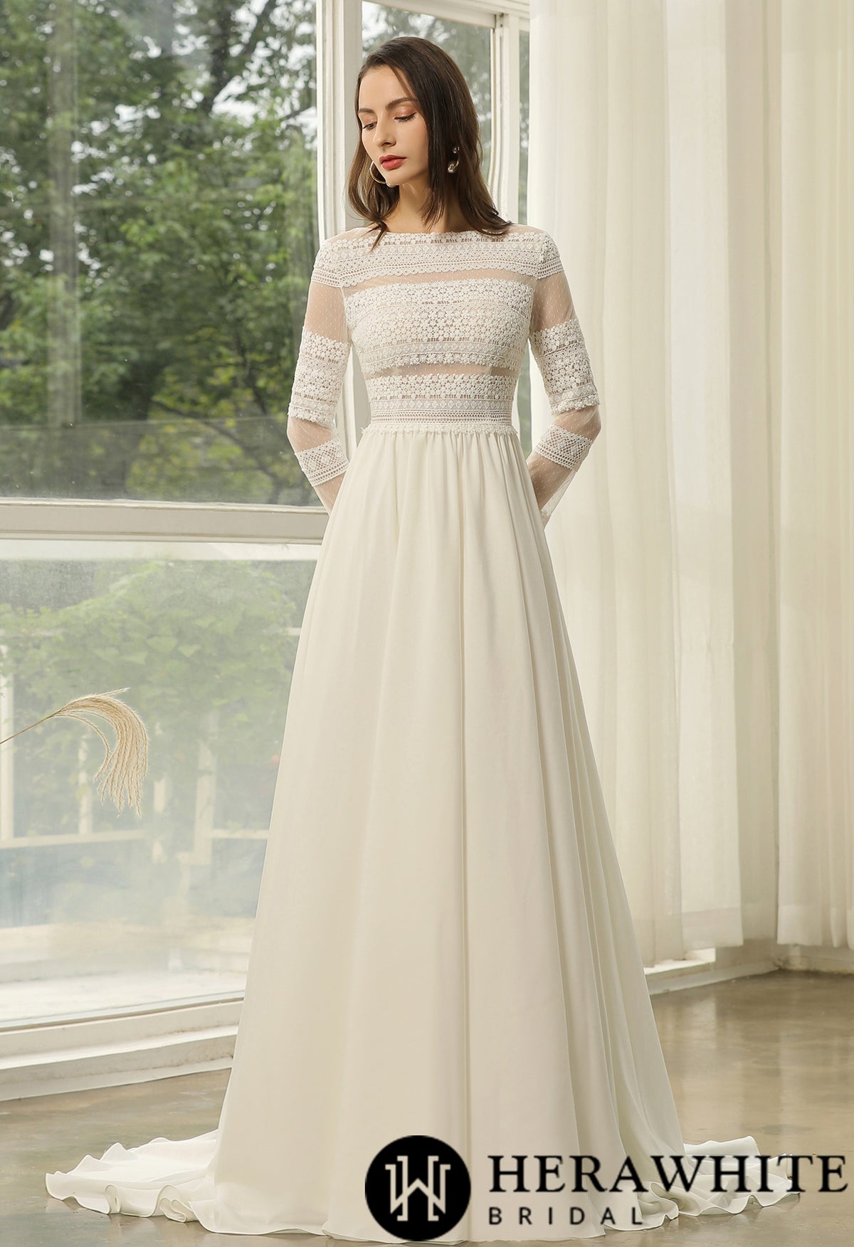 Long Sleeve Lace  A-line Boho Wedding Dress