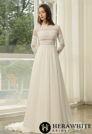 Long Sleeve Lace  A-line Boho Wedding Dress