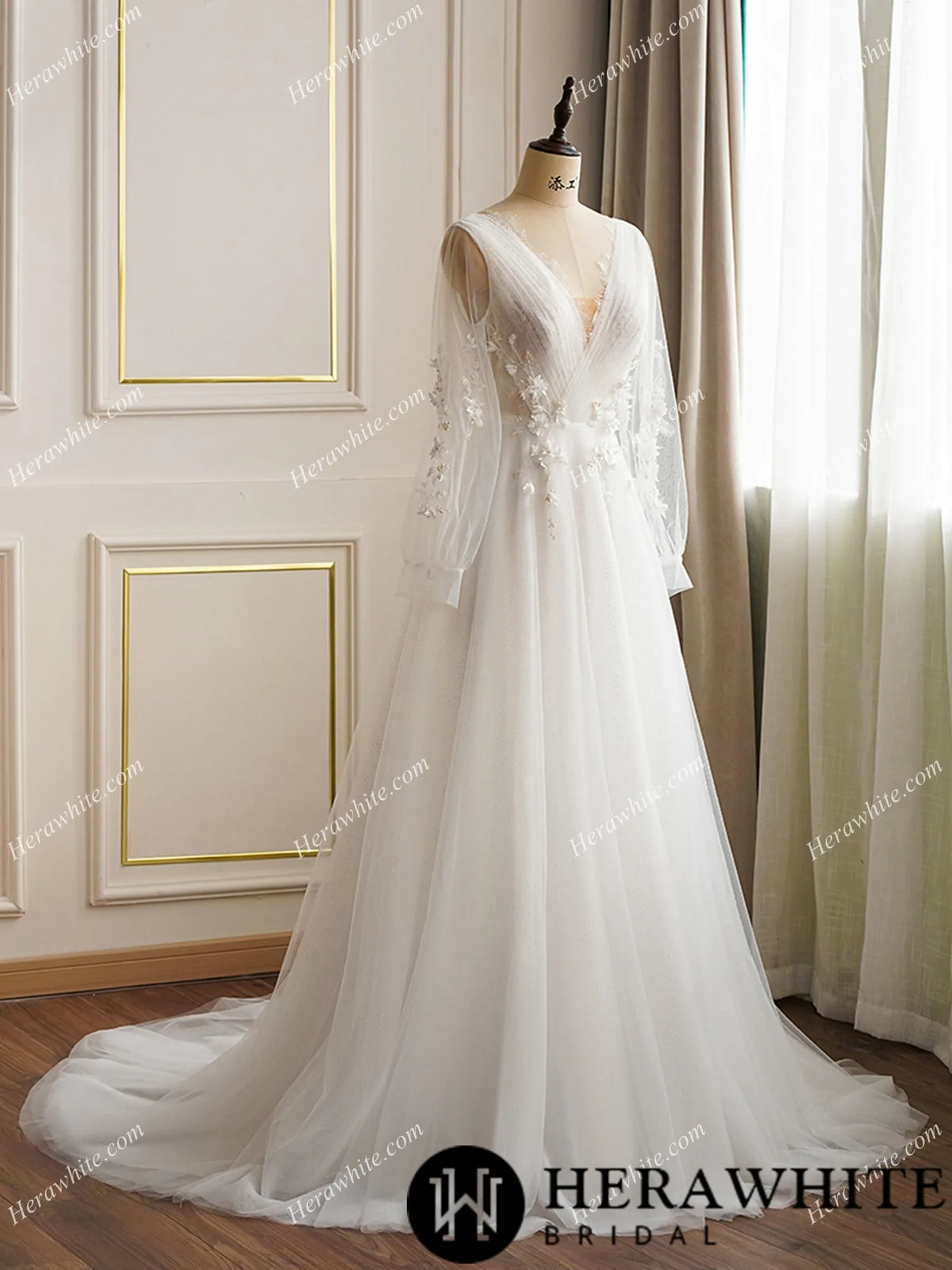 Romantic 3D Flowers with Beading Wedding Dress