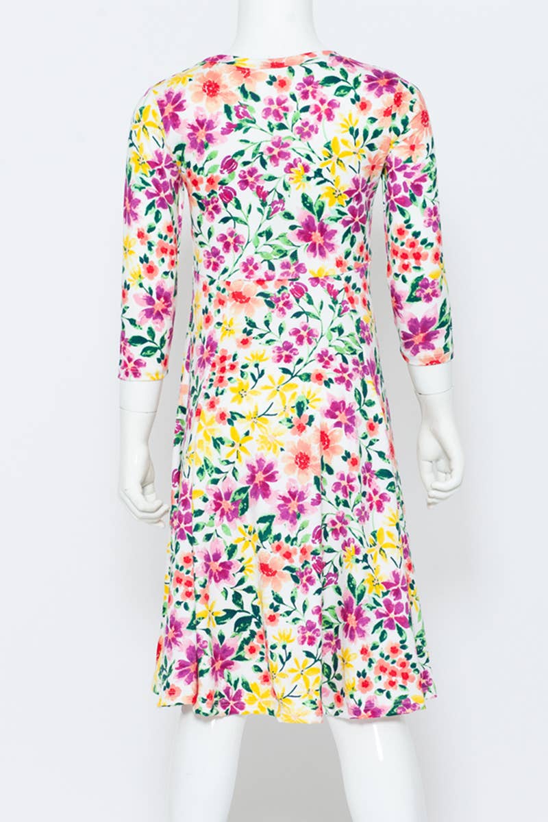 Girl's Princess Seam A-Line Dress with Full Skirt: MUSTARD FLORAL / M (7/8Y)