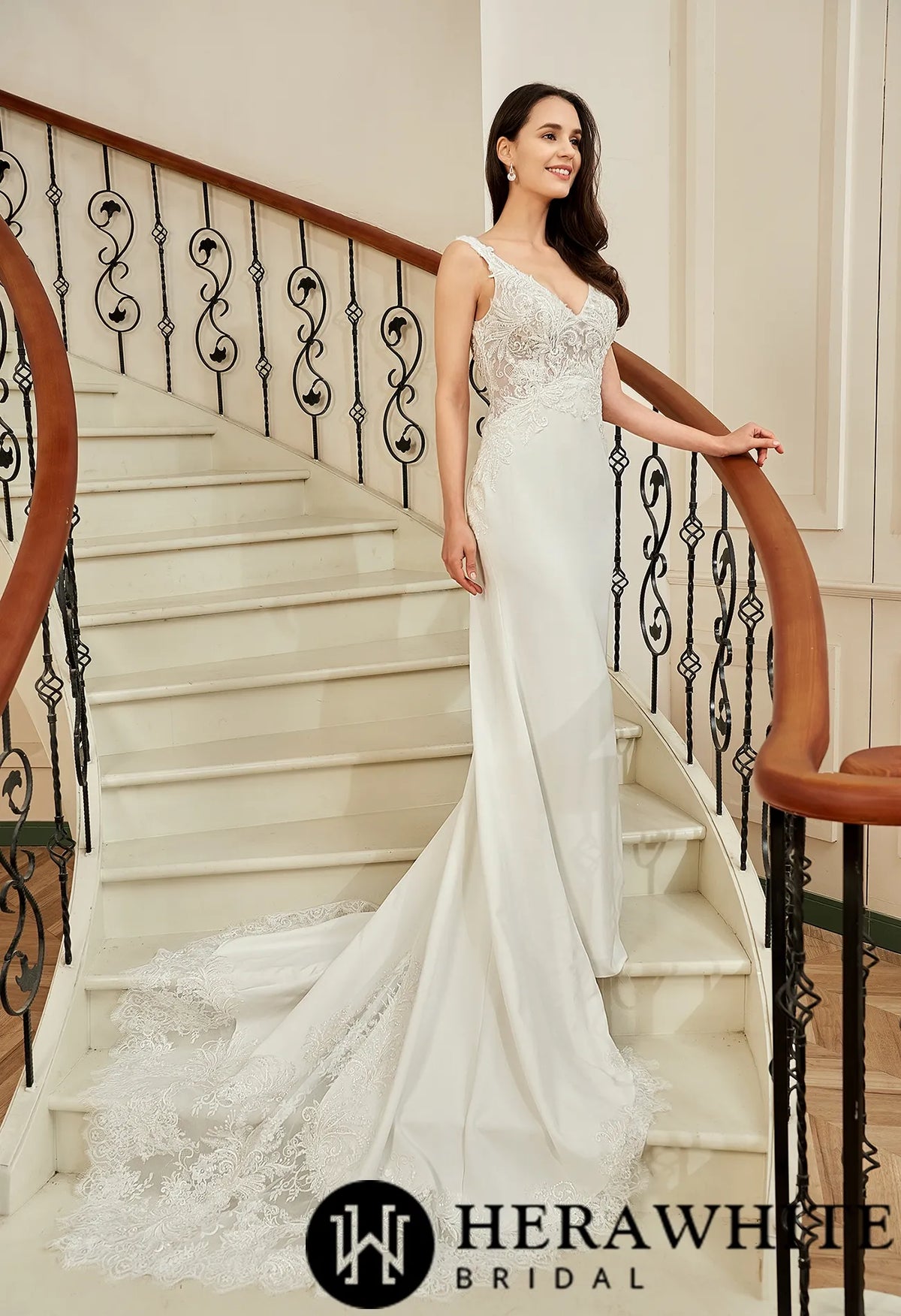 Motifs Crepe Sheath Shaped Court Lace Train Wedding Dress