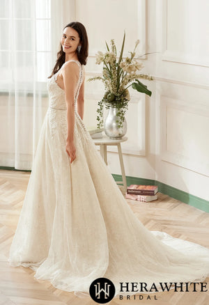 Illusion Halter Neckline Lace Tulle Bridal Gown