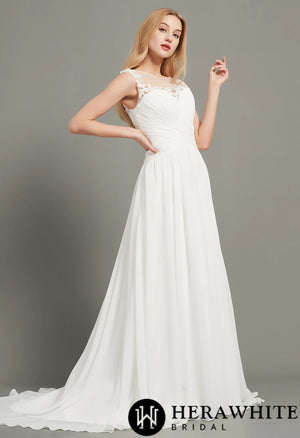 Illusion Bateau Neck A-Line Wedding Dress