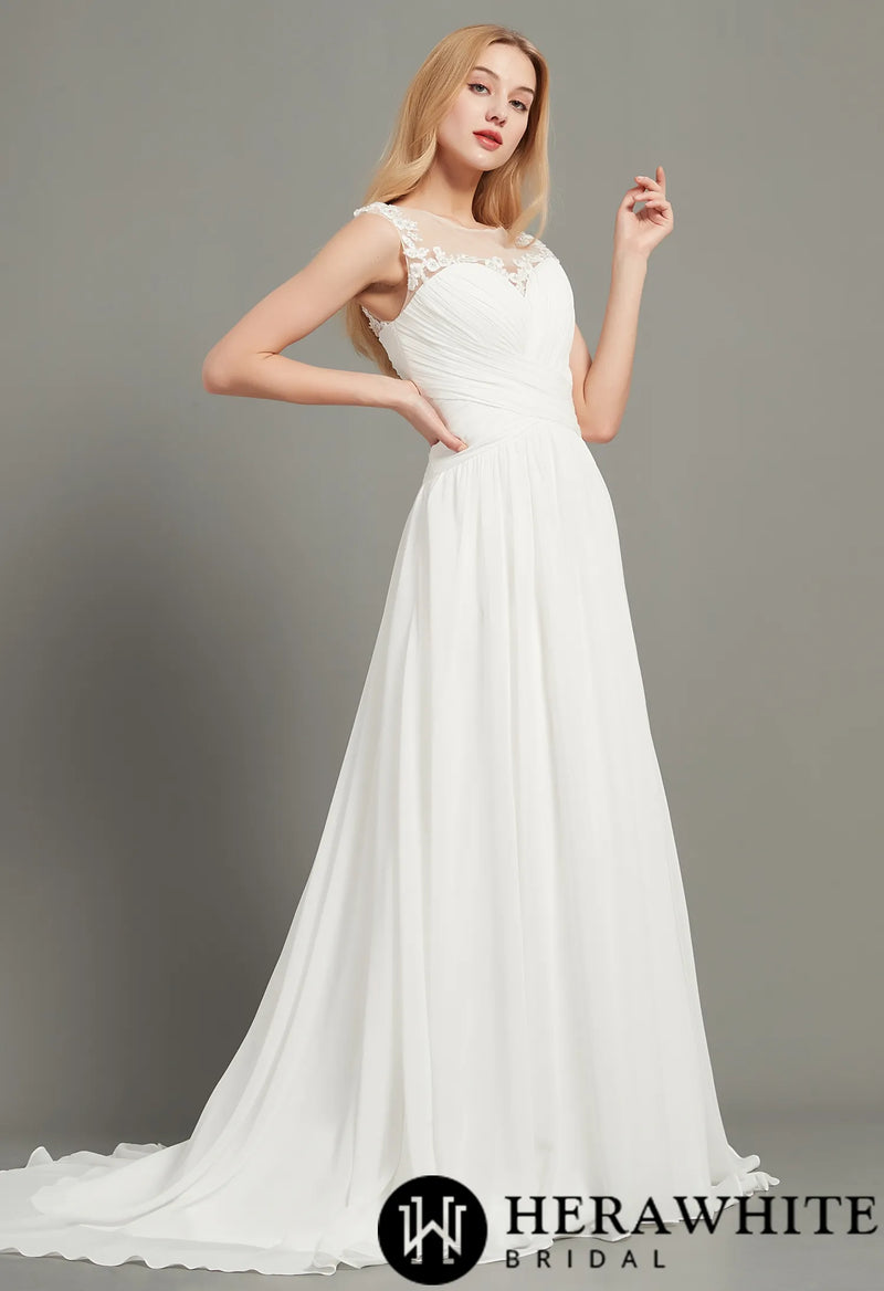 Illusion Bateau Neck A-Line Wedding Dress
