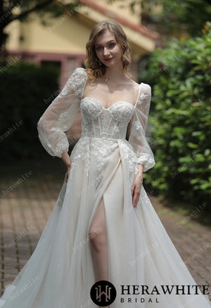 Tulle Off-The-Shoulder Sweetheart Lace Ballgown With Slit