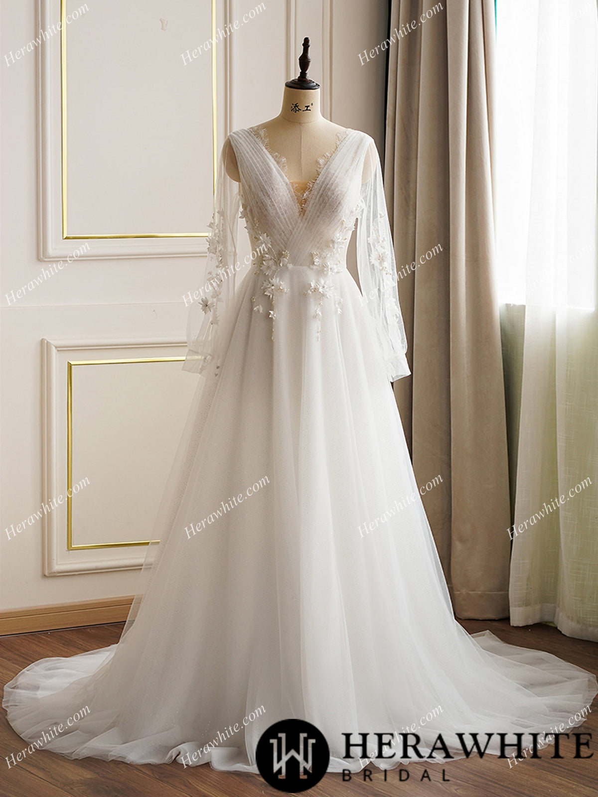 Romantic 3D Flowers with Beading Wedding Dress