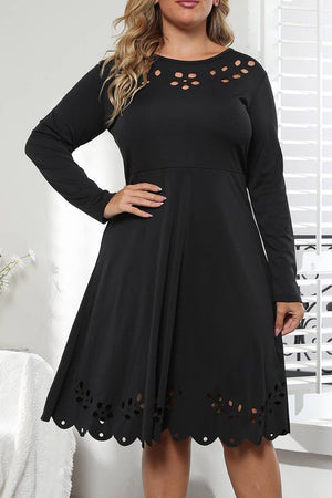 WOMEN PLUS SIZE PUNCHING LONG SLEEVE DRESS_CWDSD1738