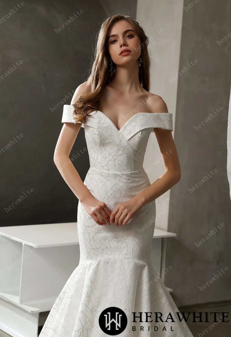 Off the Shoulder Mermaid Bridal Gown with Long Train