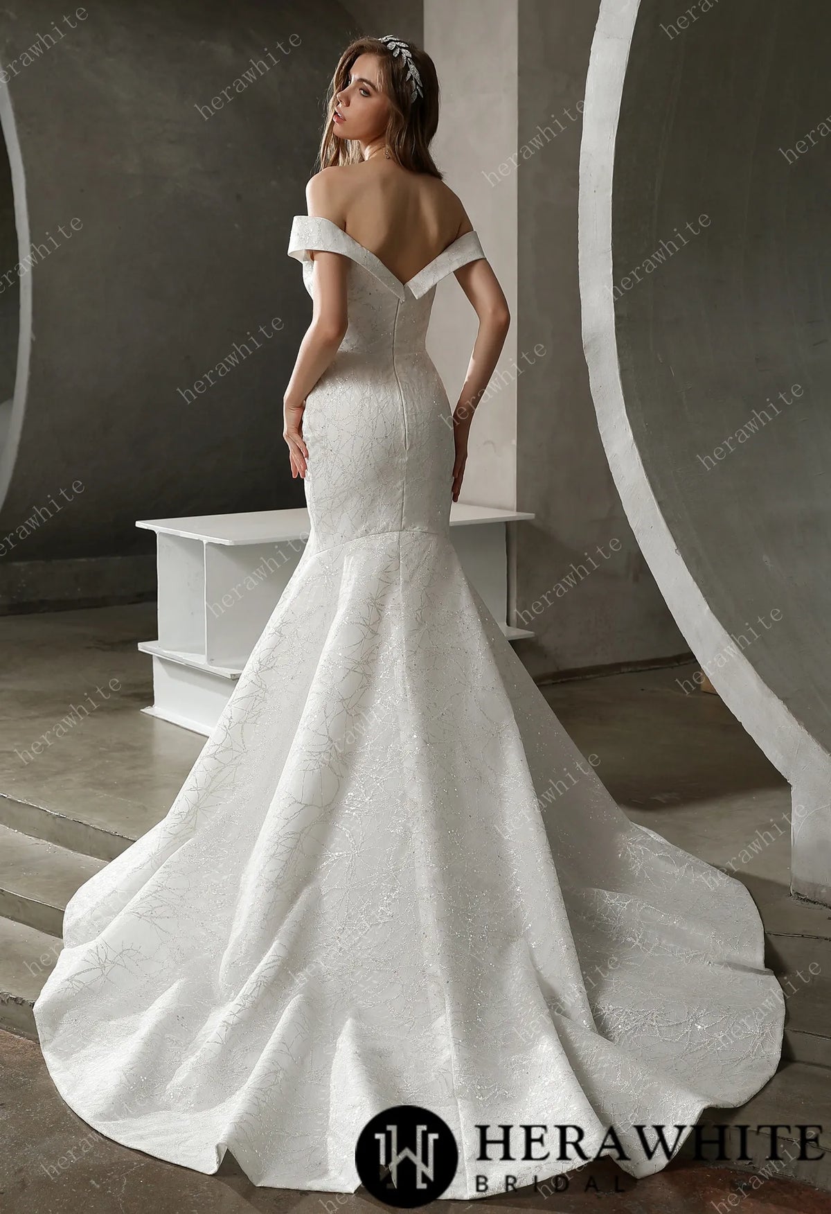 Off the Shoulder Mermaid Bridal Gown with Long Train