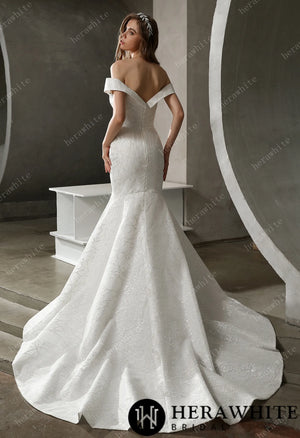 Off the Shoulder Mermaid Bridal Gown with Long Train