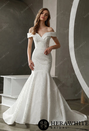 Off the Shoulder Mermaid Bridal Gown with Long Train