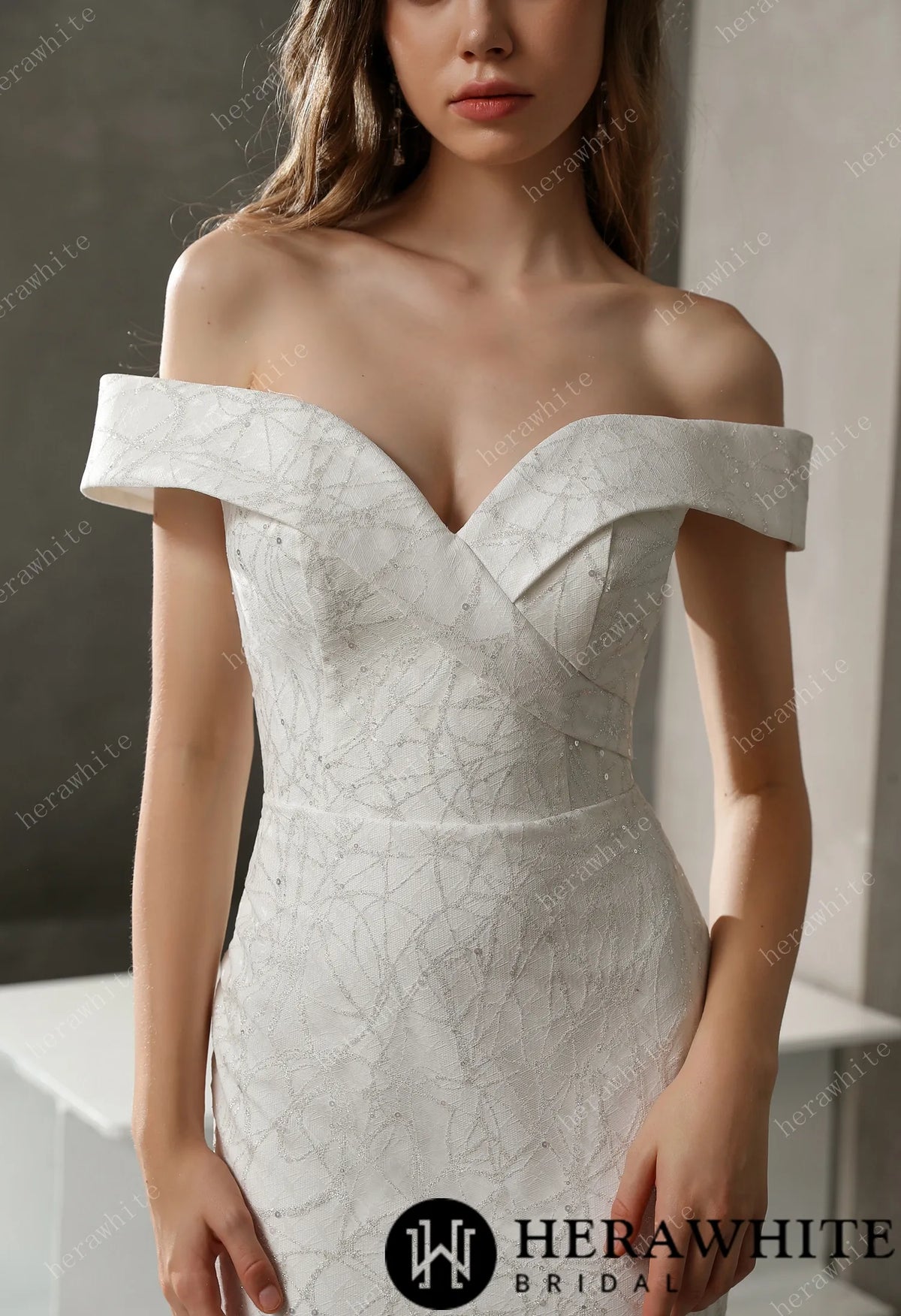 Off the Shoulder Mermaid Bridal Gown with Long Train