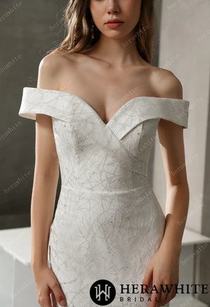 Off the Shoulder Mermaid Bridal Gown with Long Train