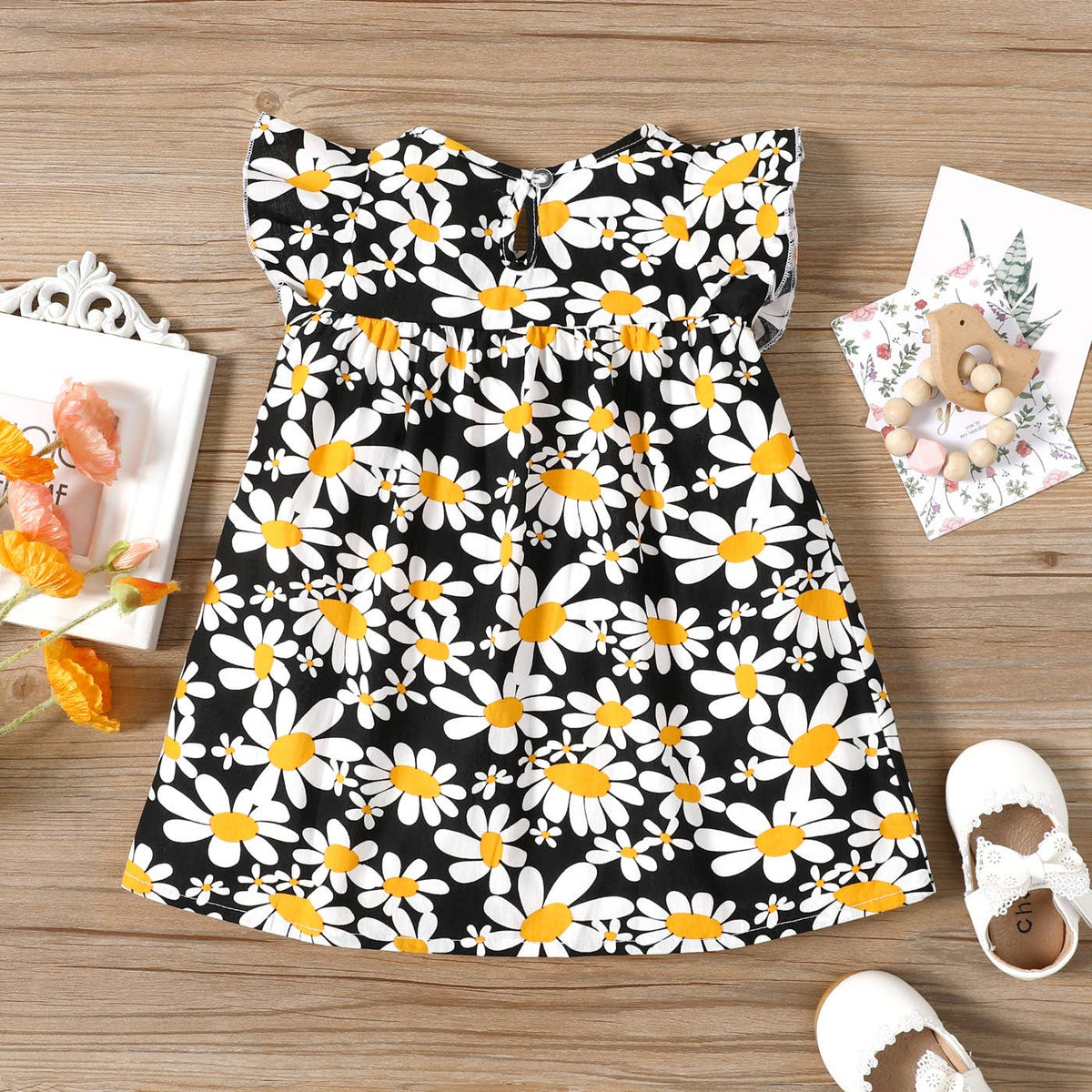Baby All Over Floral Print Flutter-sleeve Dress