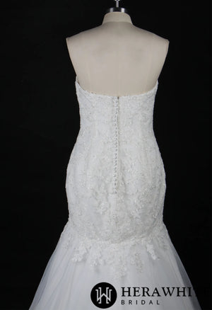 Strapless Embroidered Lace Fit and Flare Wedding Gown