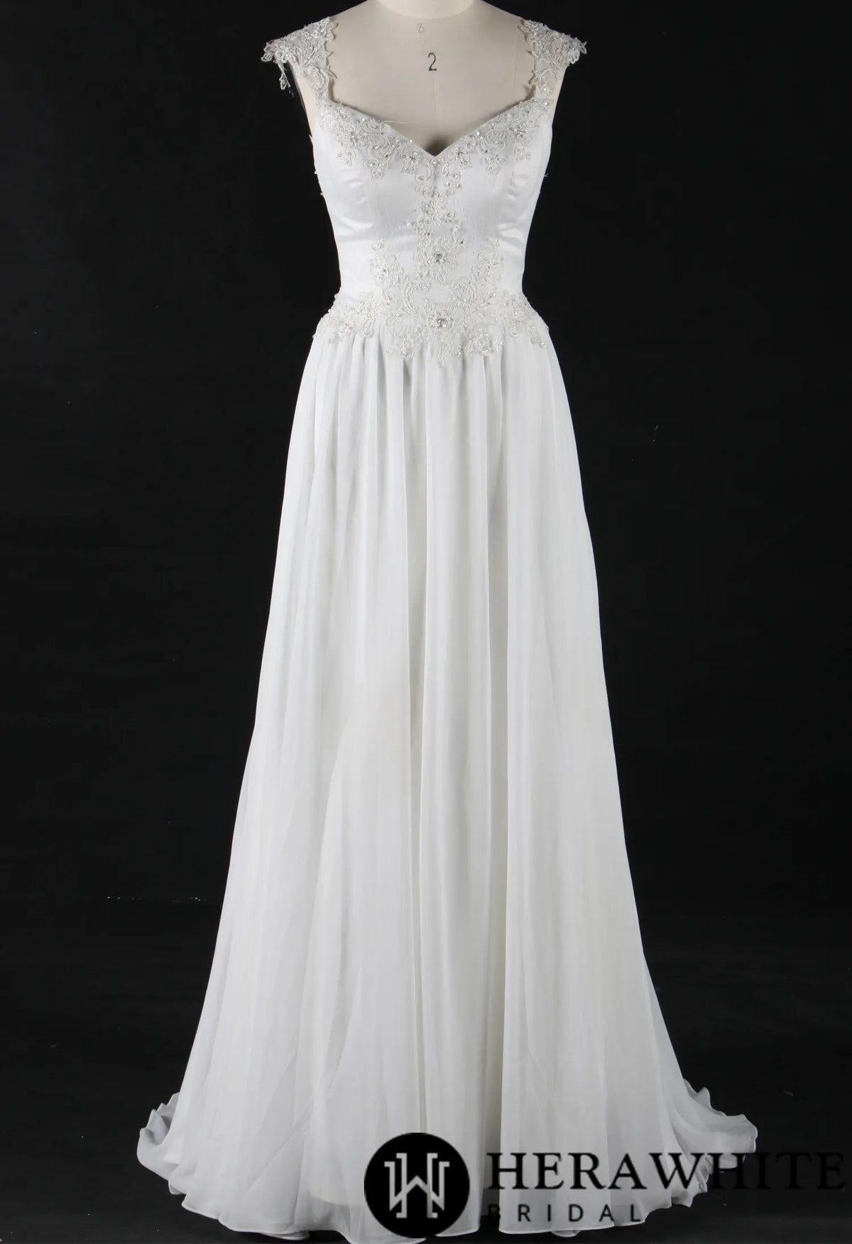 Stunning V Neckline Chiffon Wedding Dress With Beaded Appliques