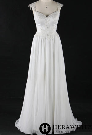 Stunning V Neckline Chiffon Wedding Dress With Beaded Appliques