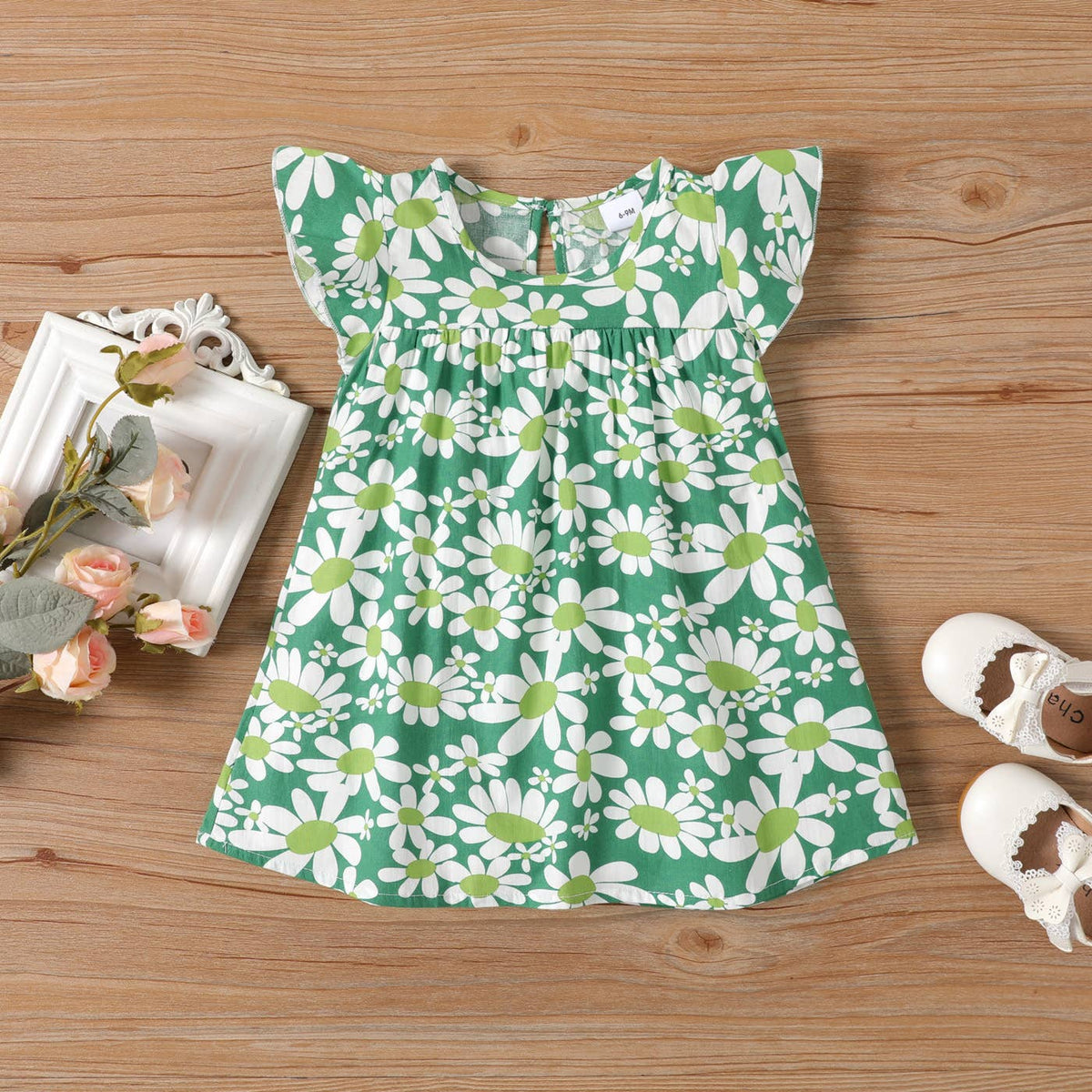 Baby All Over Floral Print Flutter-sleeve Dress