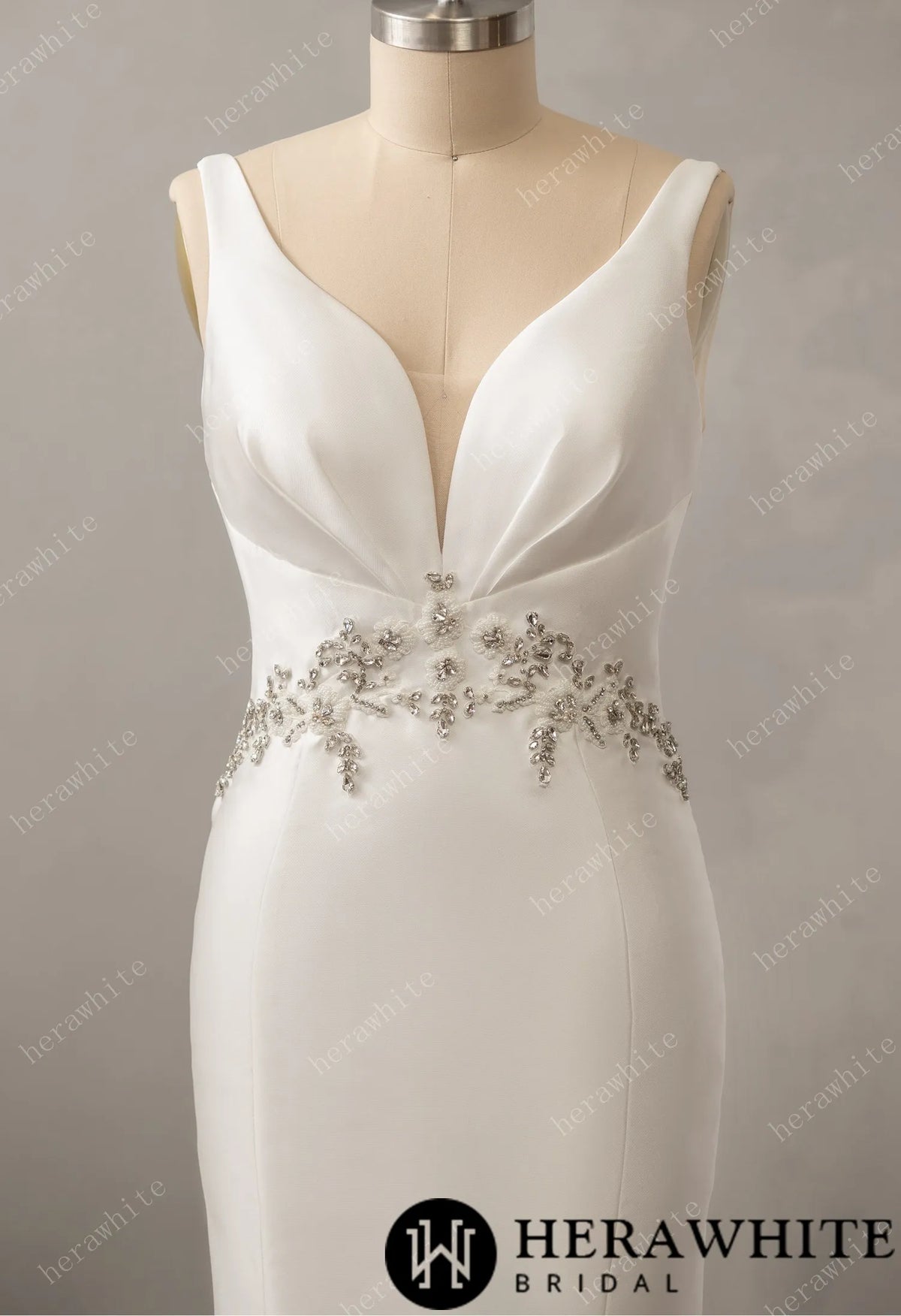 Deep V-neck Sleeveless with Open Back Wedding Dress