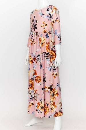 Girls Fit and Flare Floral Maxi Dress: FLORAL ORANGE / M