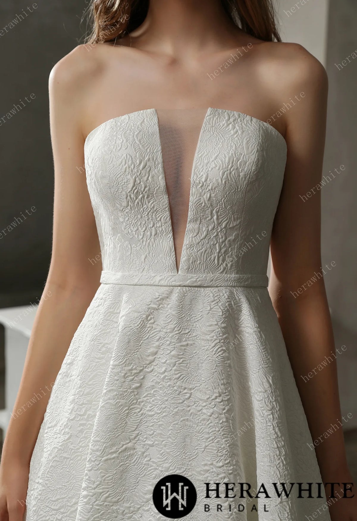 Clean Strapless Ball Gown with Satin Jacquard