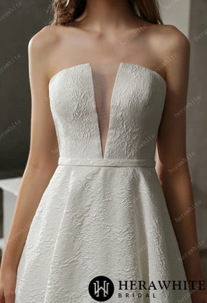 Clean Strapless Ball Gown with Satin Jacquard