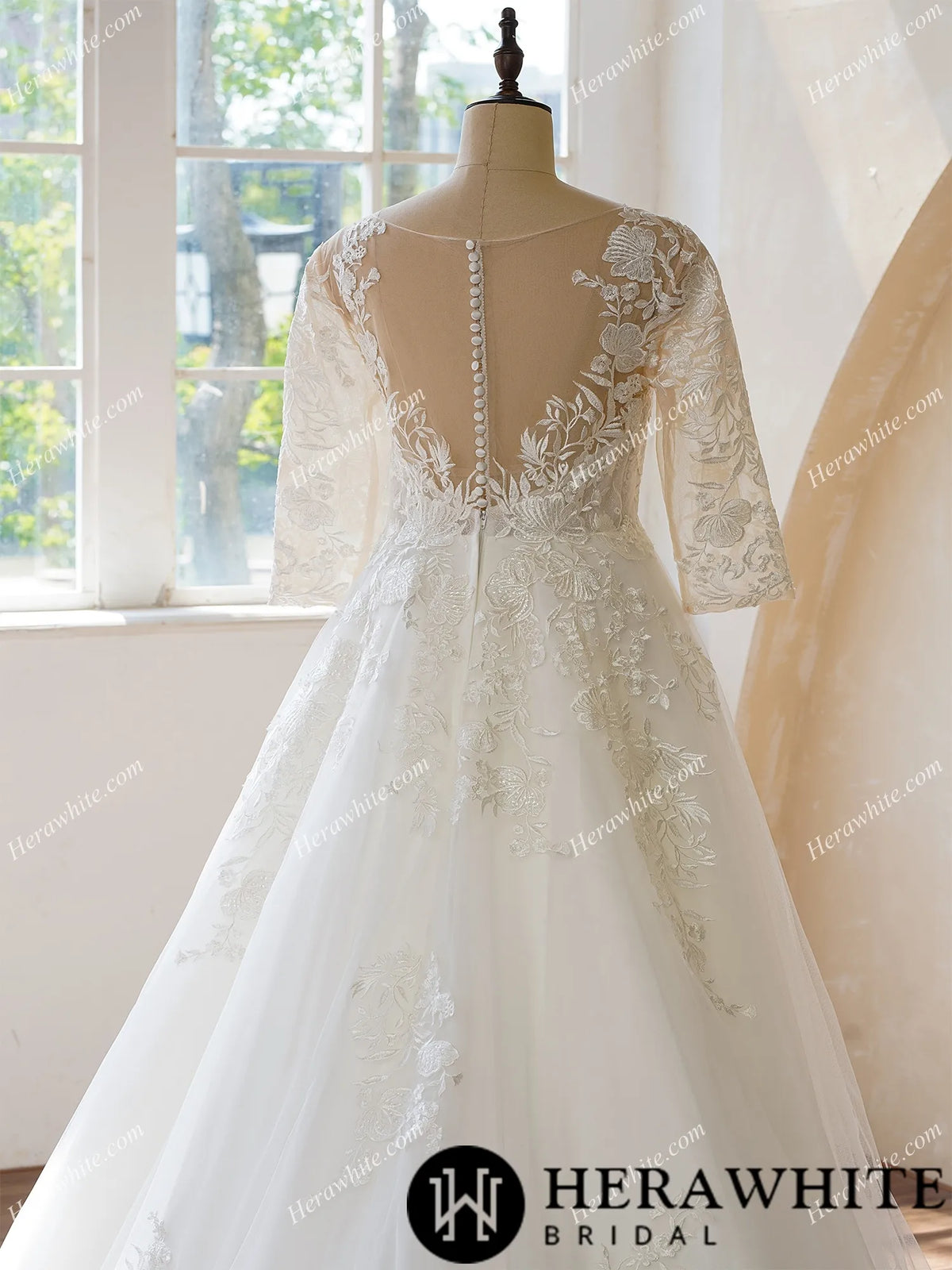 Illusion Neckline and Illusion Back With Buttons Bridal Dress