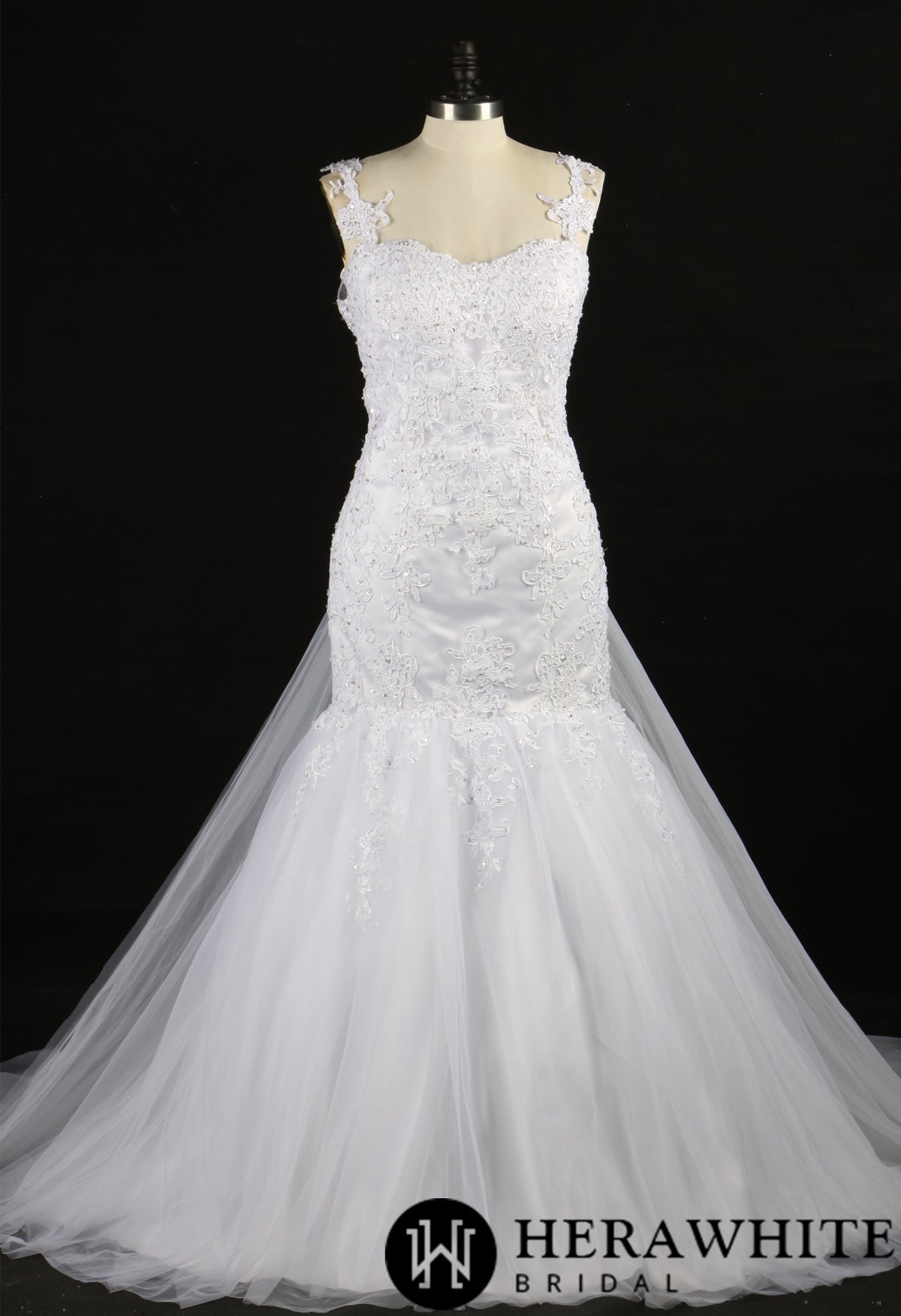 Romantic Strap Lace Tulle Mermaid Wedding Gown