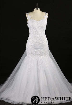 Romantic Strap Lace Tulle Mermaid Wedding Gown