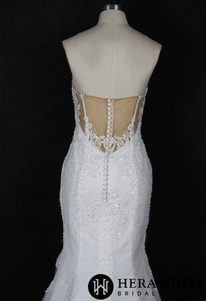 Strapless V-Neck Beaded Lace Mermaid Dress With Chaple Train