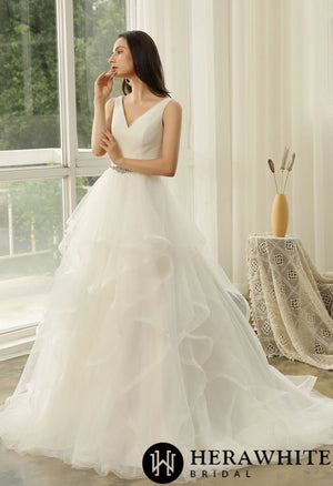 Wedding Dress In Ruffed Glitter Tulle With Princess Silhouette