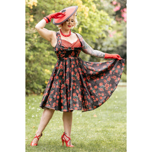 Grace Vintage Style Jive Dress In Black Red Rose