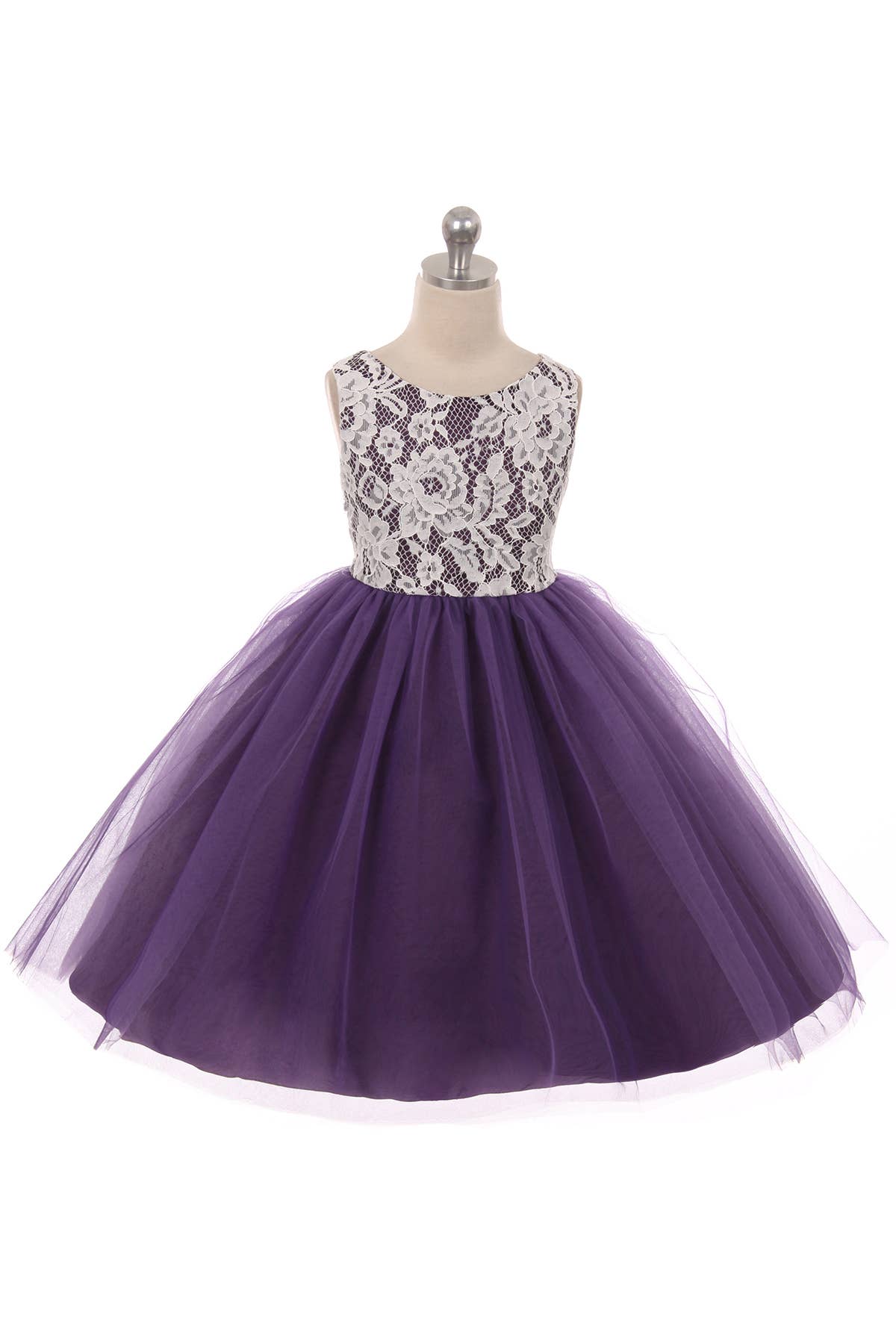 Lace Illusion Girls Dress With/Without 3 Mesh Flowers: Yes / Yellow / 8