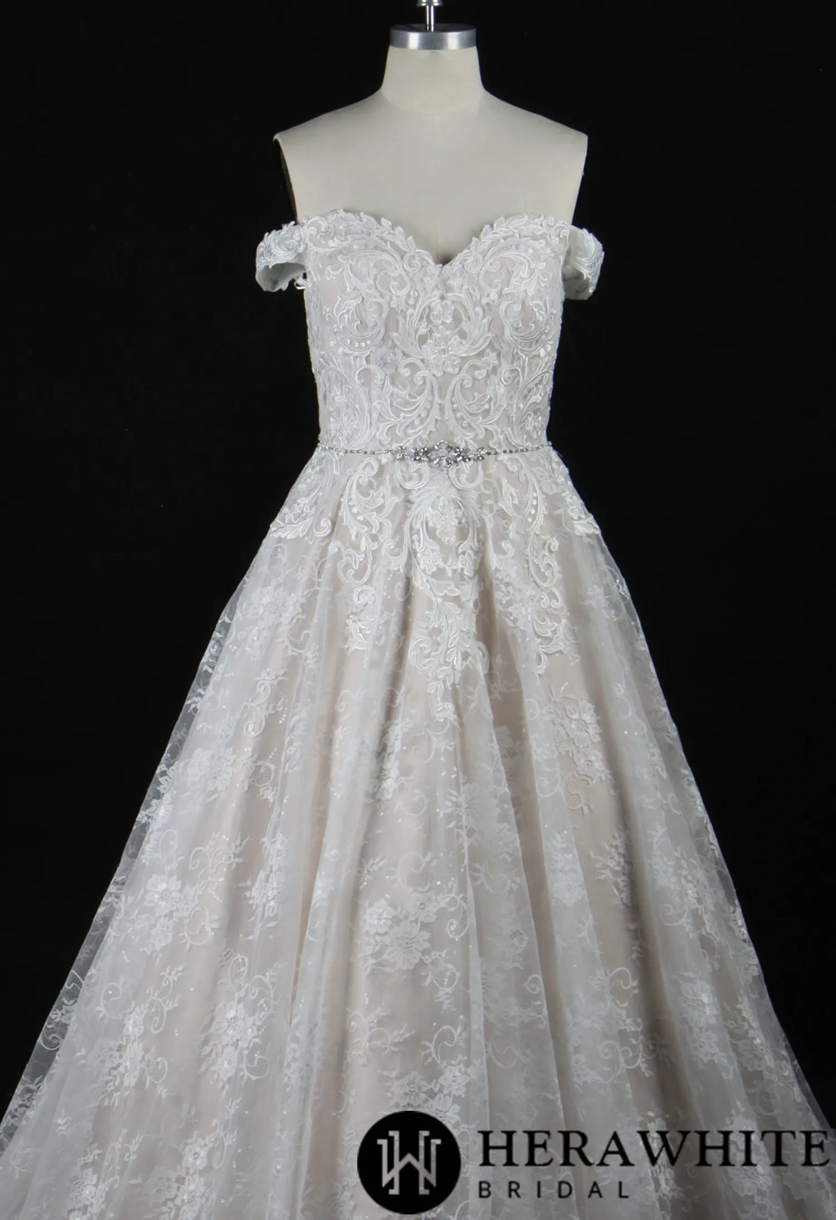 Modern Lace Off-the-Shoulder Ballgown With Corset Back