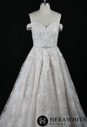 Modern Lace Off-the-Shoulder Ballgown With Corset Back