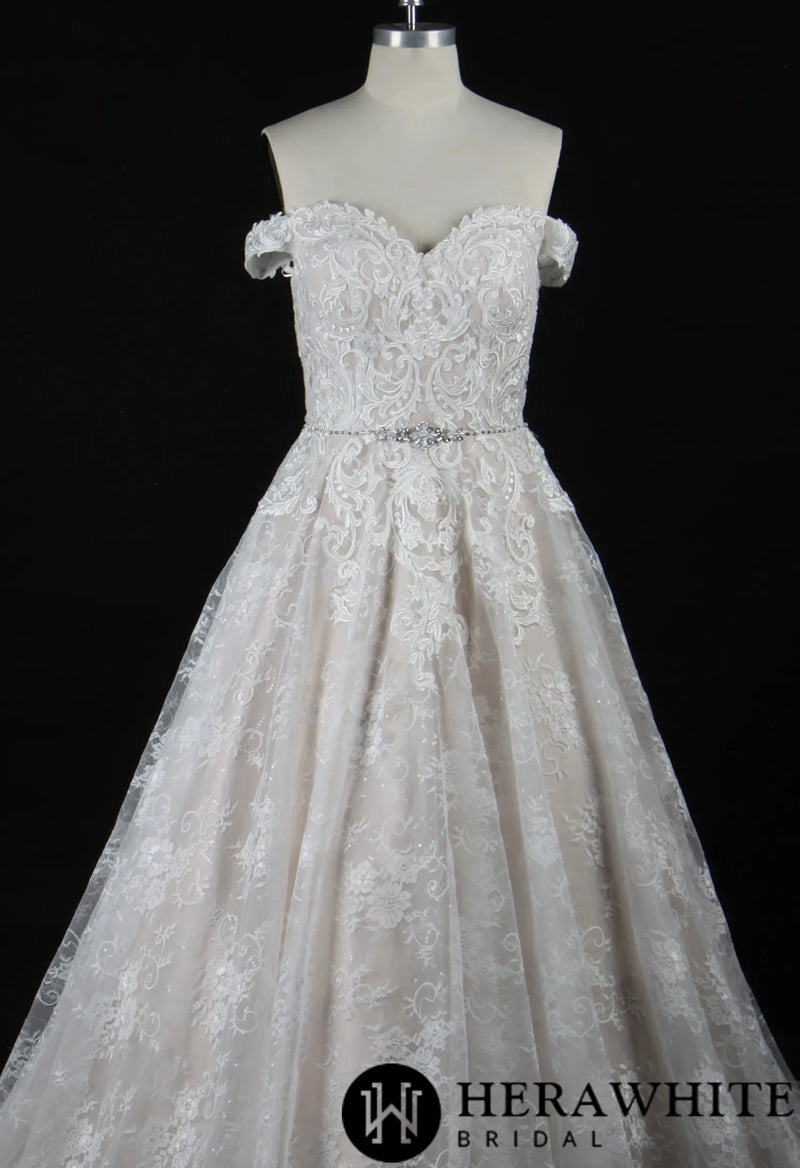 Modern Lace Off-the-Shoulder Ballgown With Corset Back