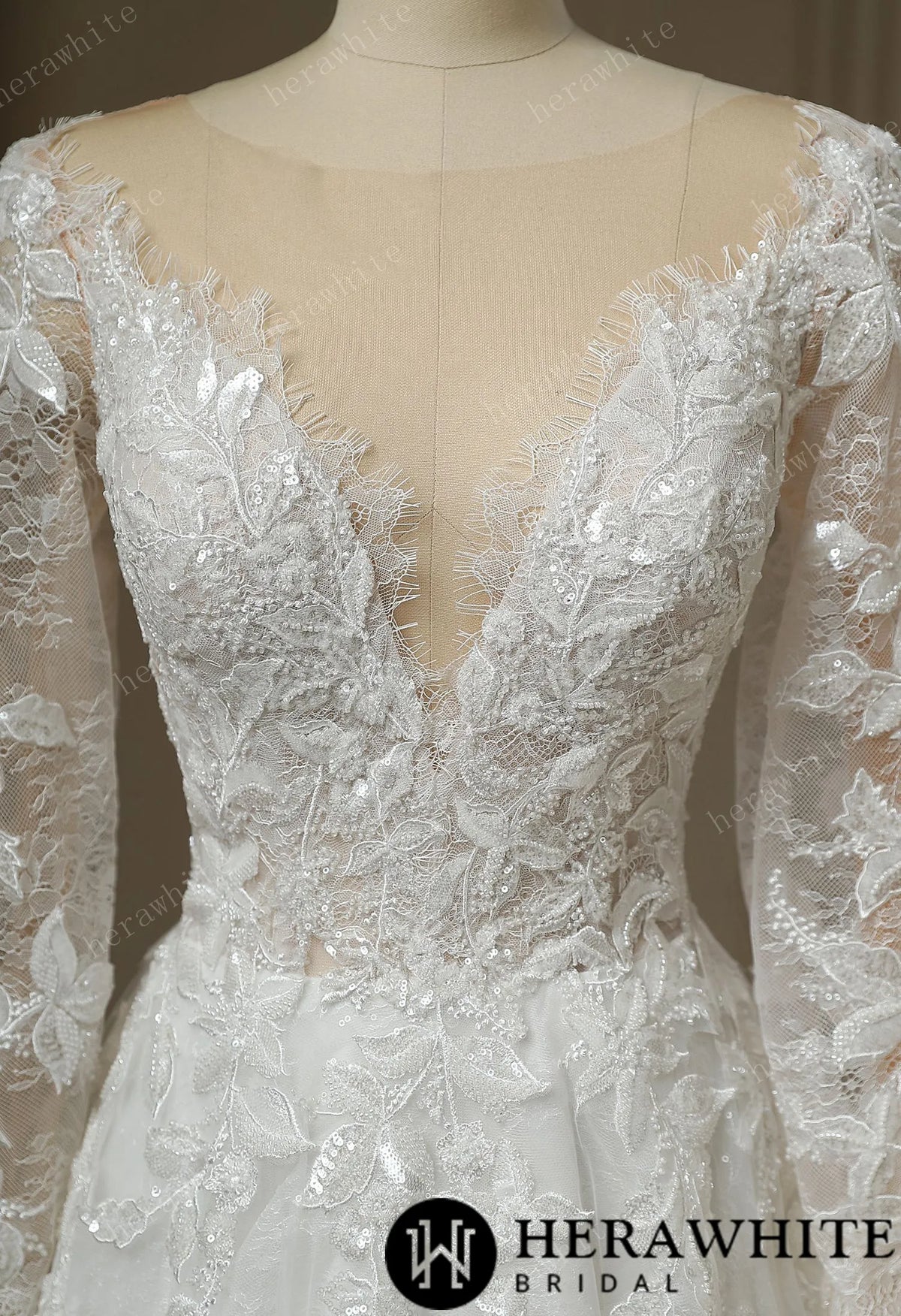 Ilusiion Lace Long Sleeve Sparkly Wedding Dress