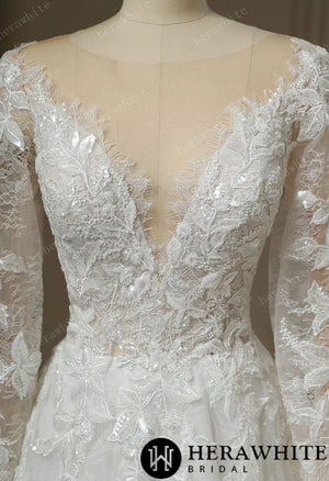 Ilusiion Lace Long Sleeve Sparkly Wedding Dress