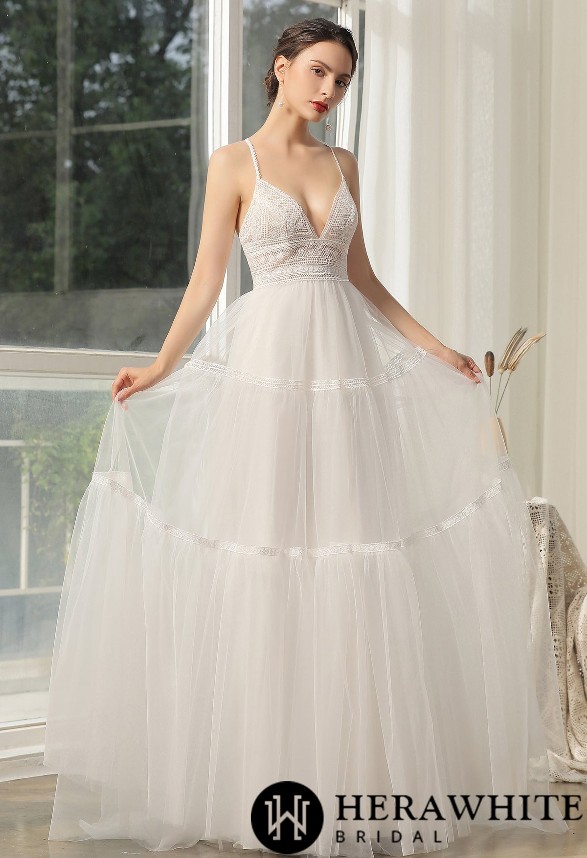 Bohemian Lace Wedding Dress With Criss-Cross Back