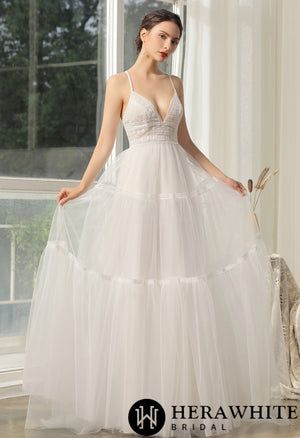 Bohemian Lace Wedding Dress With Criss-Cross Back