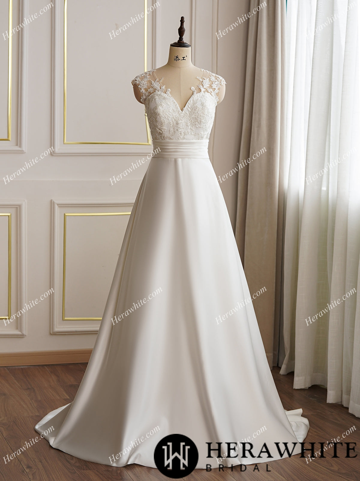 Classic Satin A-line Wedding Dress With Illusion Back