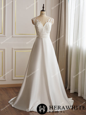 Classic Satin A-line Wedding Dress With Illusion Back