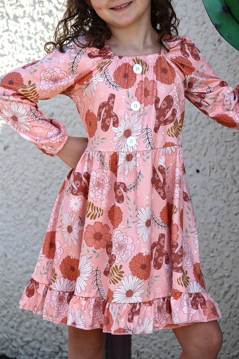 CACTUS /FLORAL PRINTED RUFFLE HEM DRESS. GLD060709-JEANN: 6-12M