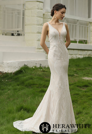 Slim and Sexy  Wedding Gown With Illusion Back