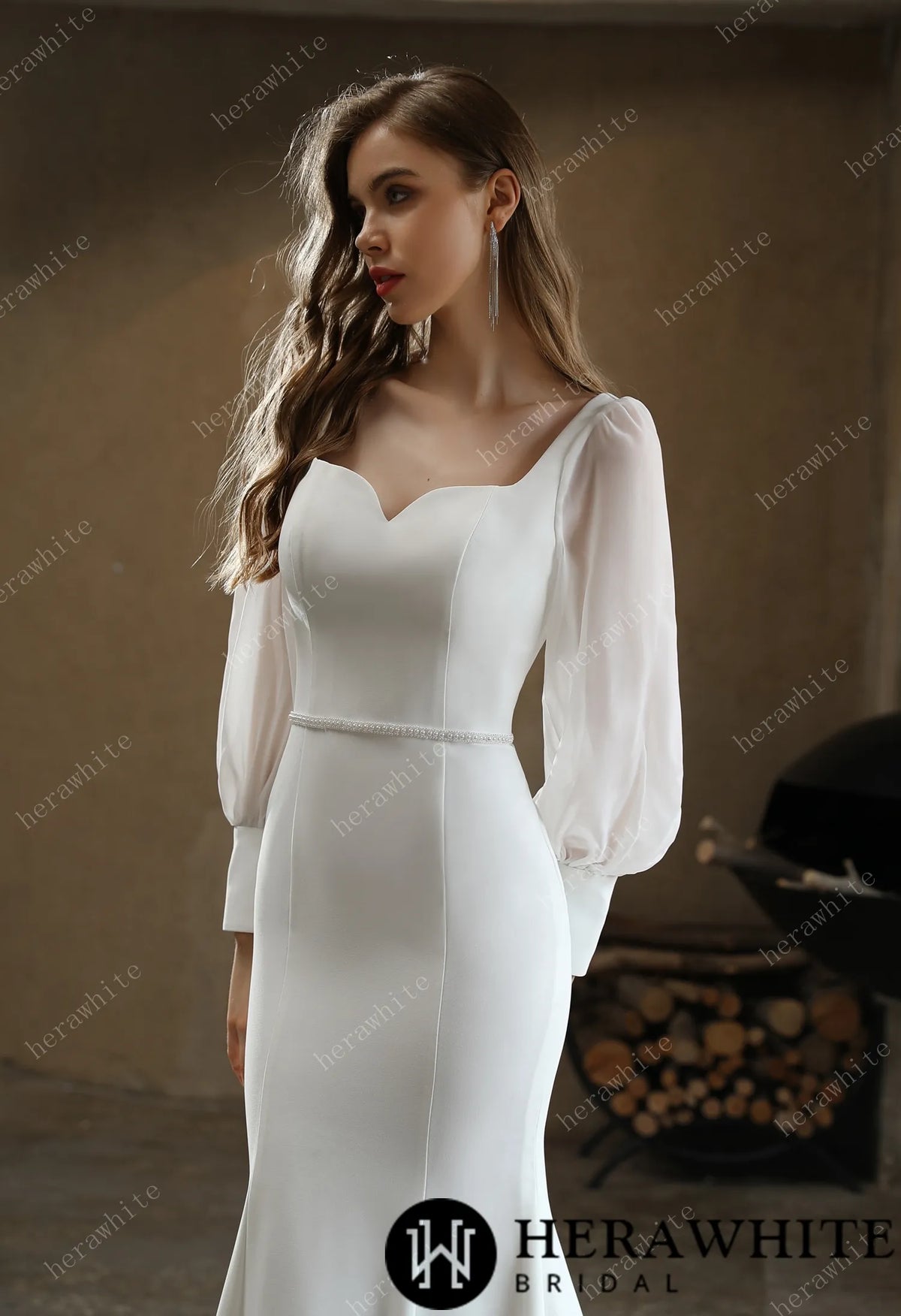 Classic Fit and Flare Wedding Gown with Puff Chiffon Sleeves