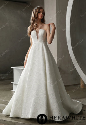 Clean Strapless Ball Gown with Satin Jacquard