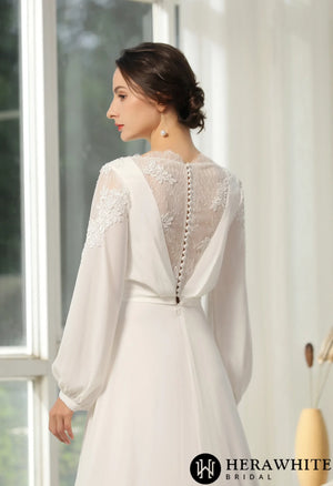 Simply  Wedding Dress With Crossed Neckline And Lace Back