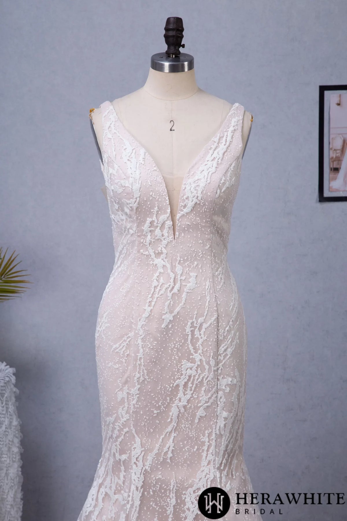 Plunging V-neckline Trumpet Wedding Dress With Detachable Overskirt