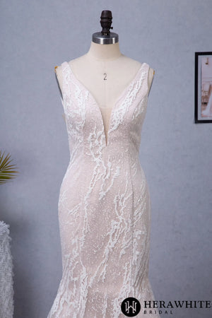 Plunging V-neckline Trumpet Wedding Dress With Detachable Overskirt