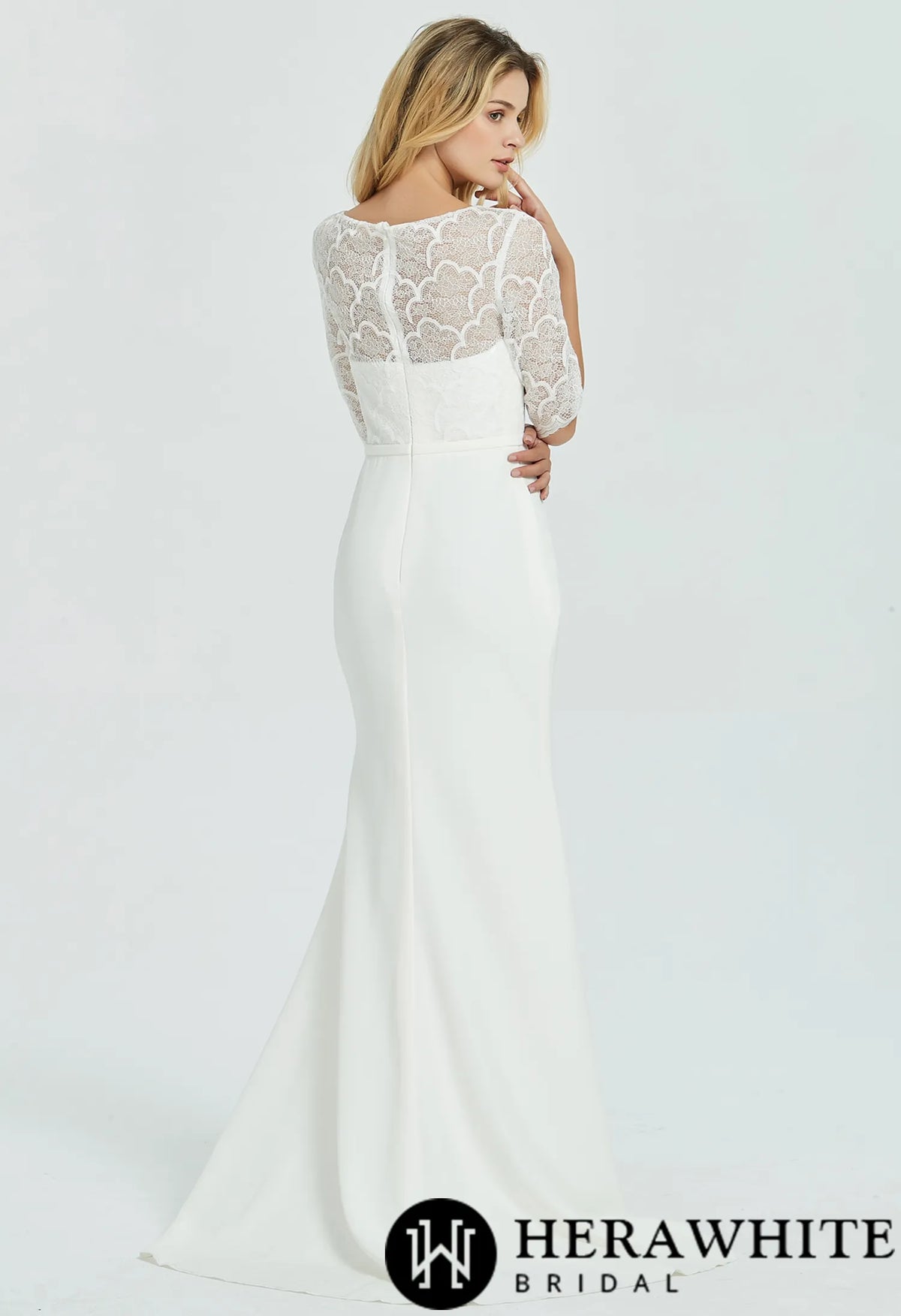 Crepe Long Sleeve Modest  Lace  Sheath Wedding Dress